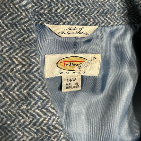 Vintage Talbots Women's Blue Herringbone Tweed Wool Blend Blazer Size 14W - Picture 6 of 13
